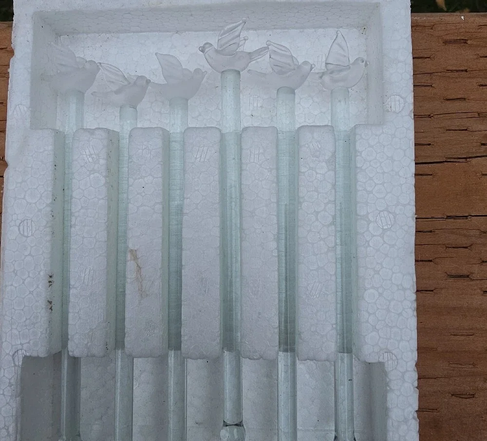 6 Vintage Glass Swizzle Sticks Set Frosted Bird Cocktail Drink Stirrers In Box